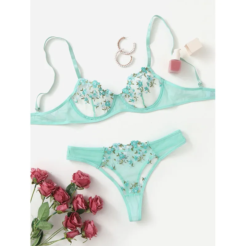 Sweet Green Cute Floral Lingerie SP18627