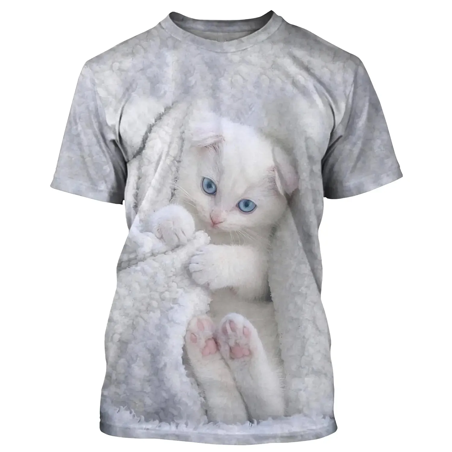 T-shirt Homme Femme Basique Blanche Chat Plein Air Col Rond Manche Courte Et Manche Longue - CT16012309