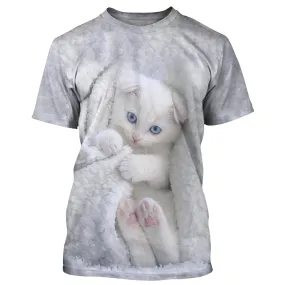 T-shirt Homme Femme Basique Blanche Chat Plein Air Col Rond Manche Courte Et Manche Longue - CT16012309