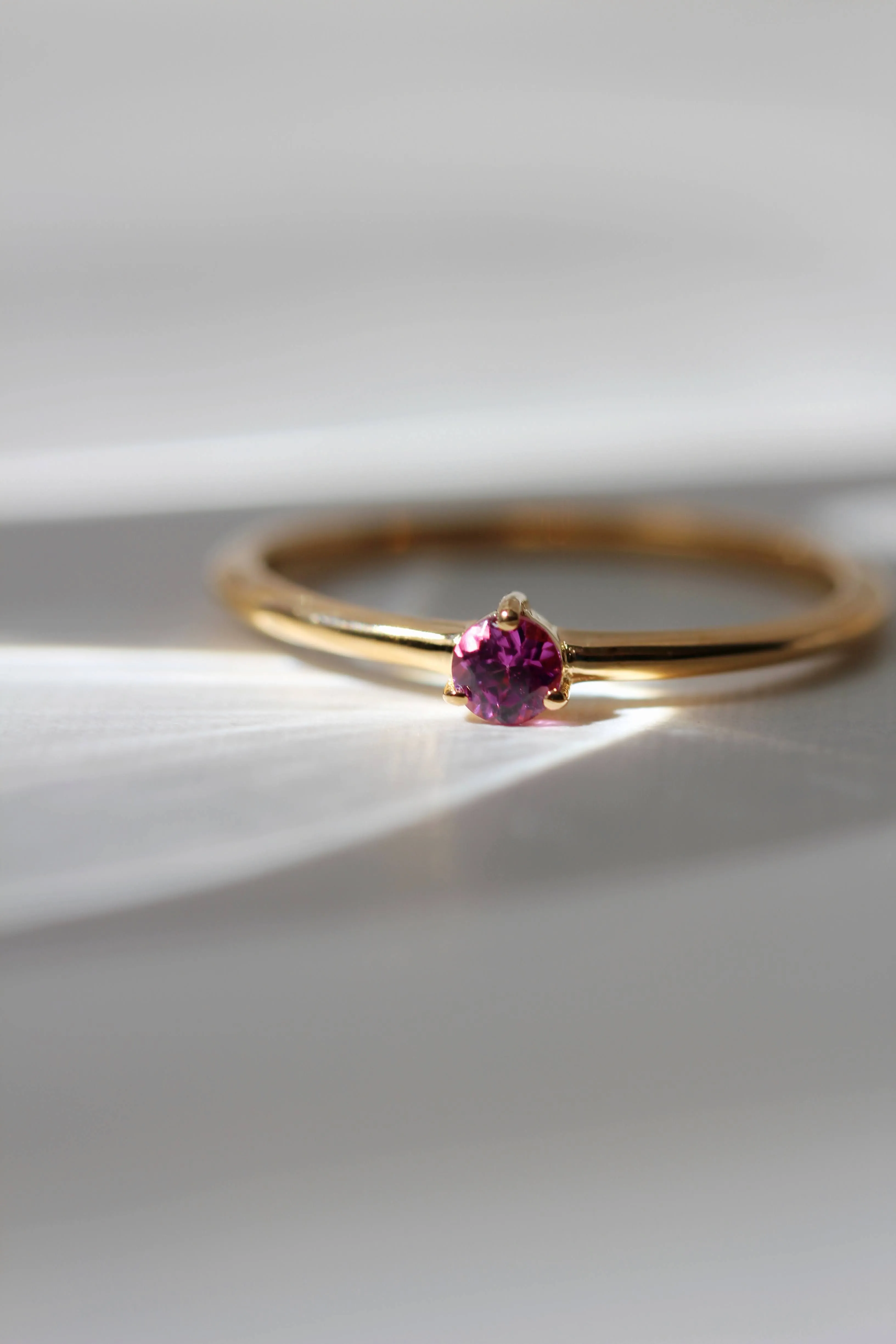 Tiny Pink Garnet Stacking Ring