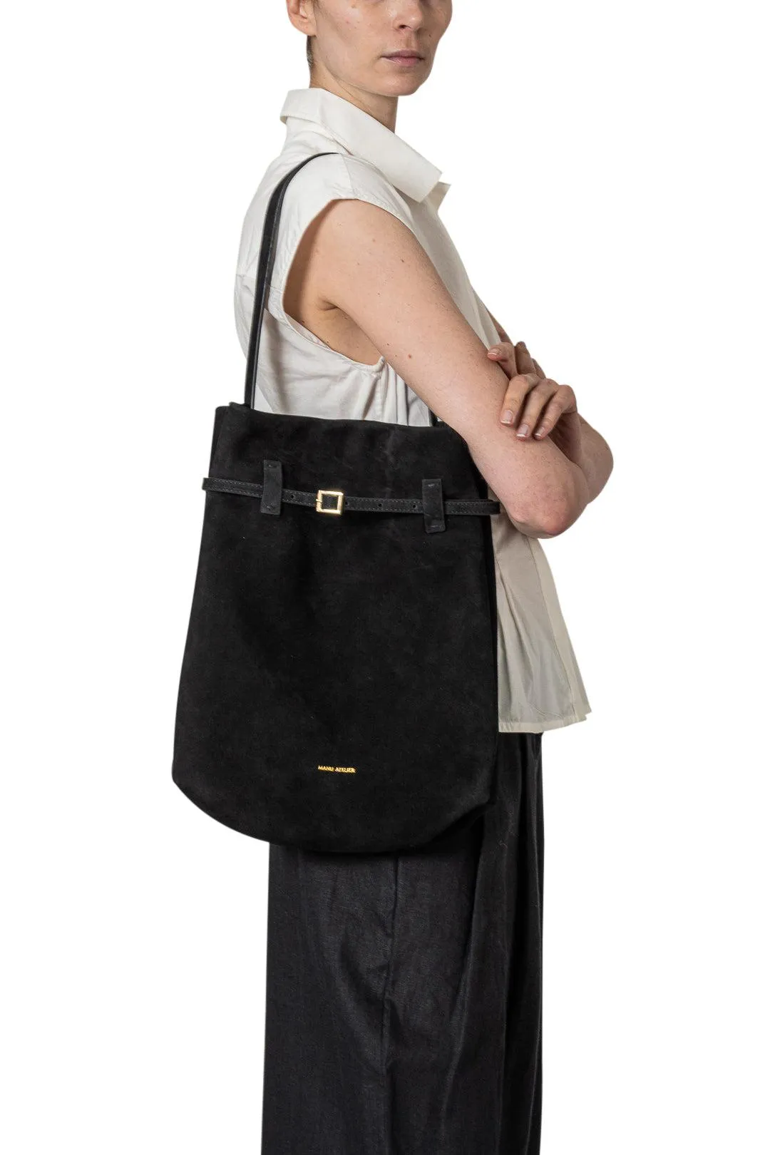 Tote Du Jour Black Suede Leather