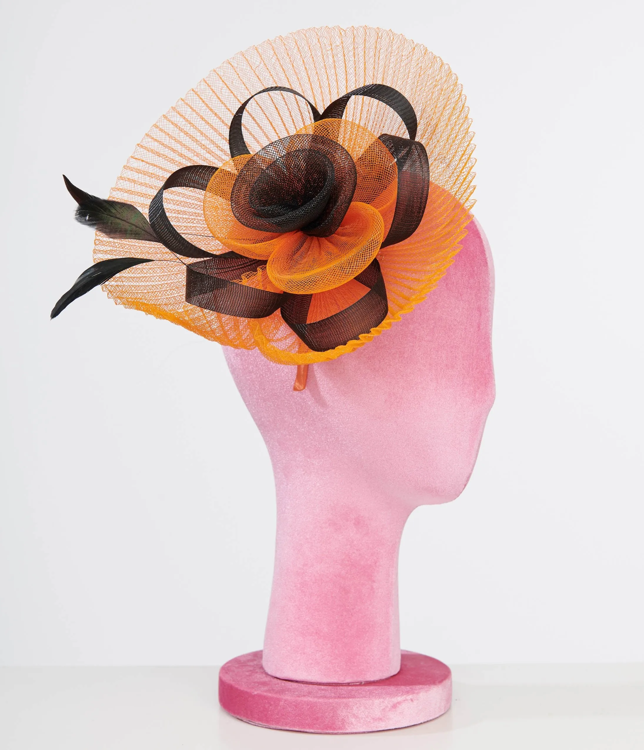 Unique Vintage 1930s Orange & Black Halloween Fascinator