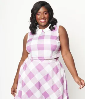 Unique Vintage Plus Size Lavender & White Gingham Bold Times Crop Top