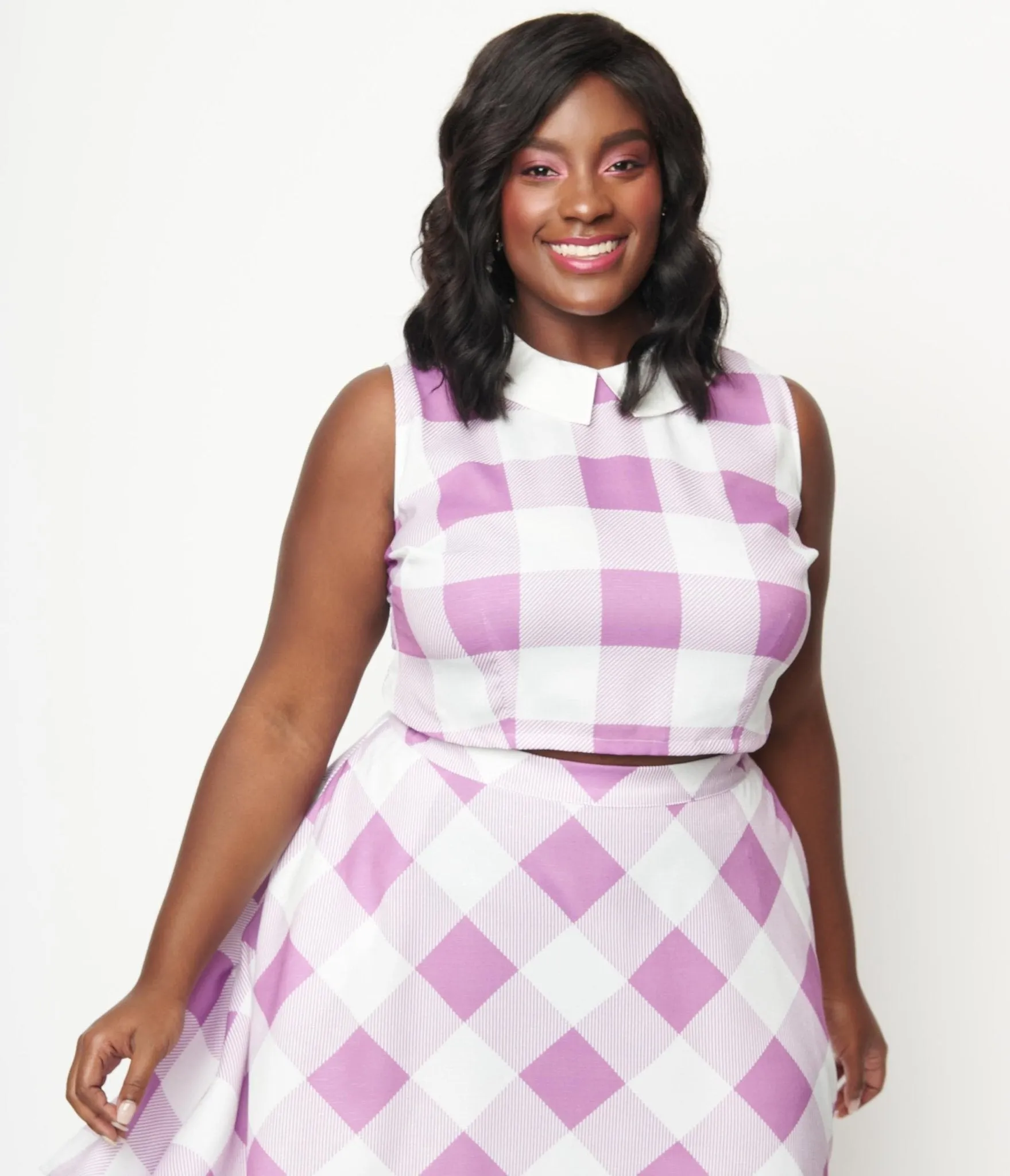 Unique Vintage Plus Size Lavender & White Gingham Bold Times Crop Top