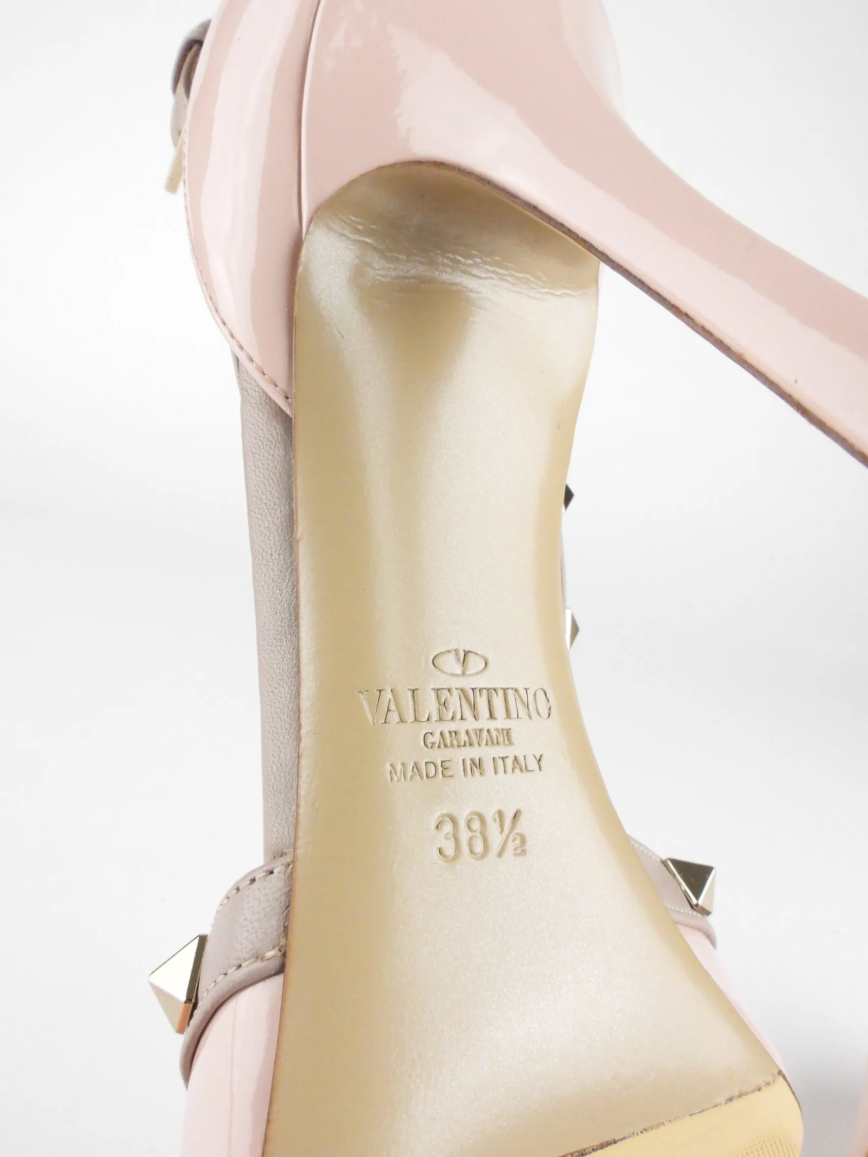 Valentino Blush Pink and Taupe Patent Leather Rockstud Stiletto Heel Pumps - 38.5