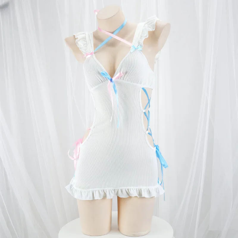 White Lace Up Pink Blue Open Sides Sweet Dress ON903